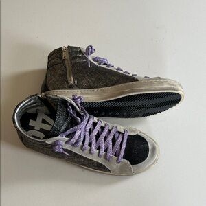 P448 High-Top Sneakers in Black, Silver, and Lavender Laces